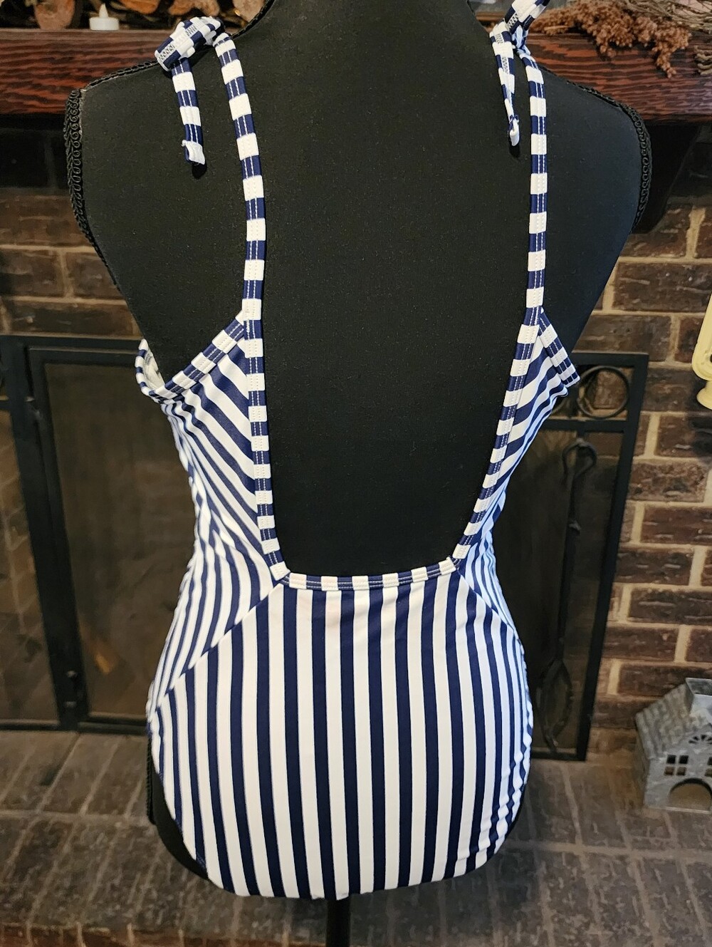 Southern Tide Navy and White Vertical Stripe One-Piece Swimsuit - Picture 2 of 5